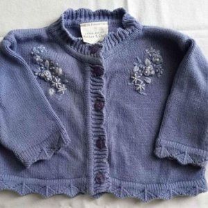 Laura Ashley Softest Quality Cotton, Scalloped Edge Blue Knit Cardigan